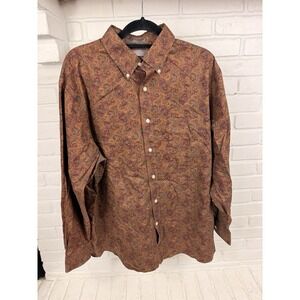 Daniel Cremieux XL Paisley Button Down Shirt Brown 100% Cotton Long Sleeve